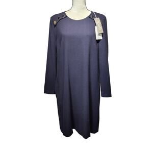 NWT Goat Women's Sz 10 Navy Irma Wool Crepe Tunic Shift Dress Gold Buttons